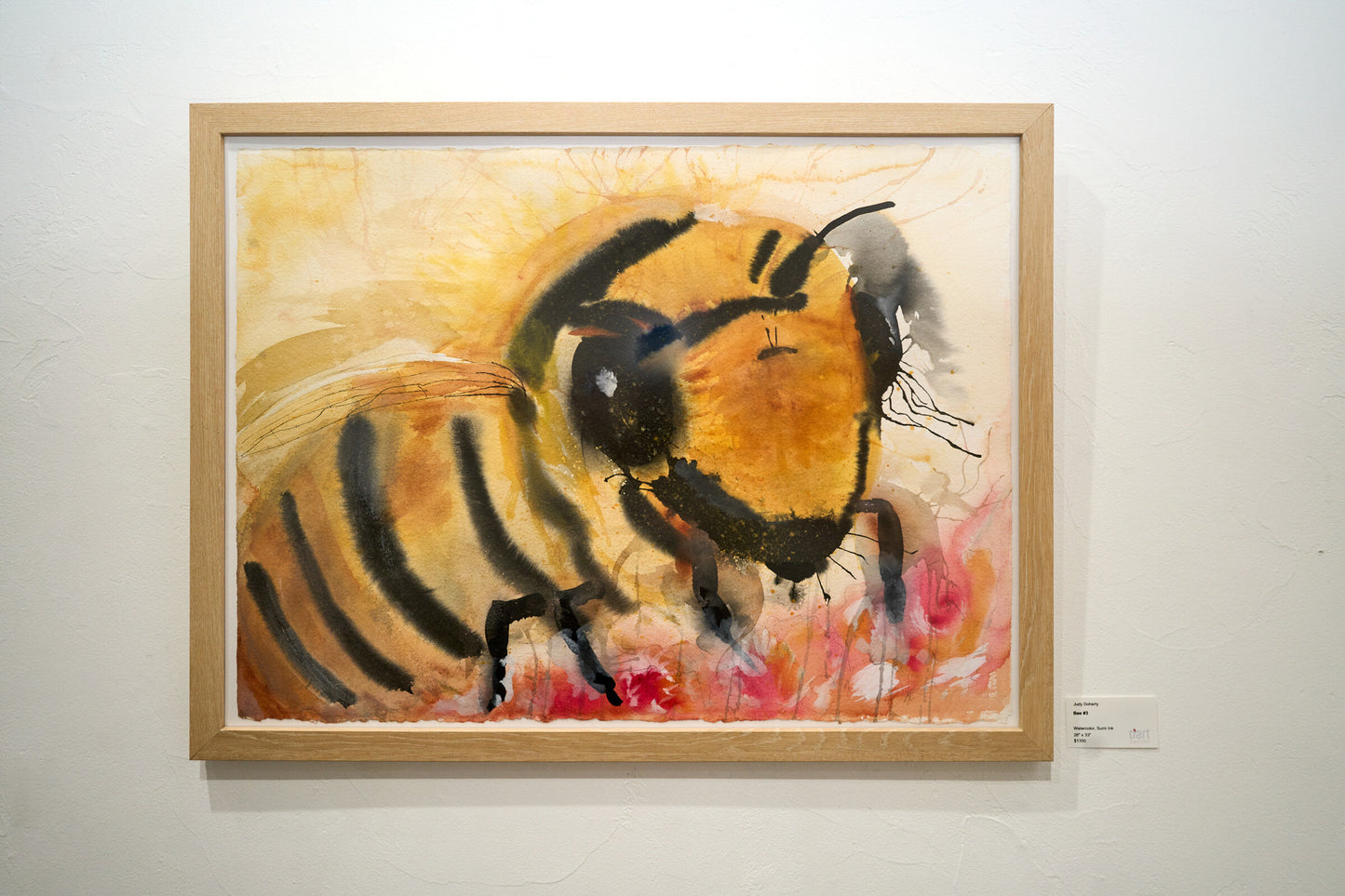 Bee 3 - Abstract Bee Watercolor Painting Matted and Framed