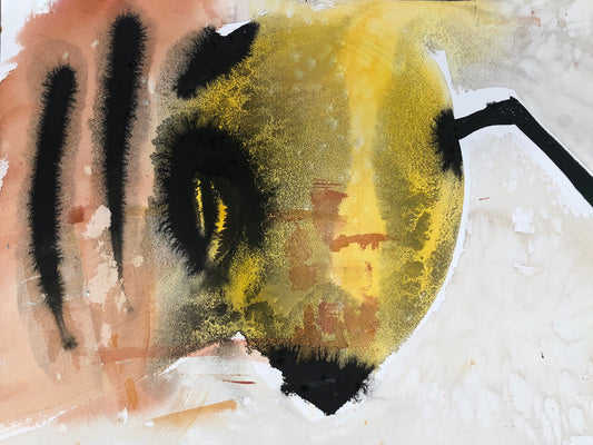 Bee #2 Watercolor and Sumi Ink - Matted