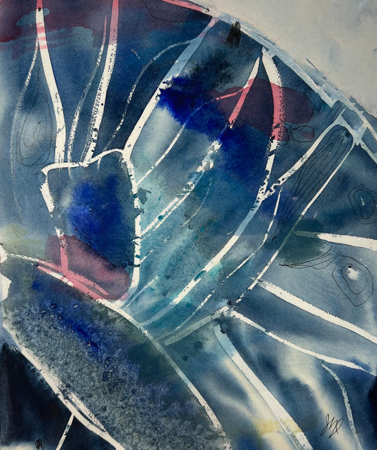 Blue Serenity Abstract Butterfly Watercolor - Matted