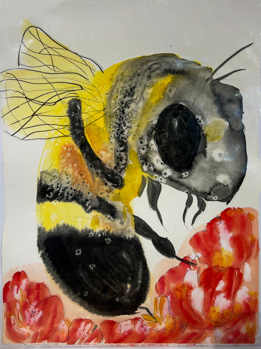 Apis #2 - Abstract Watercolor Bee Painting - Matted