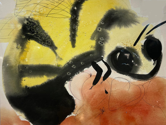 Apis #4 - Abstract Watercolor Bee Painting - Matted