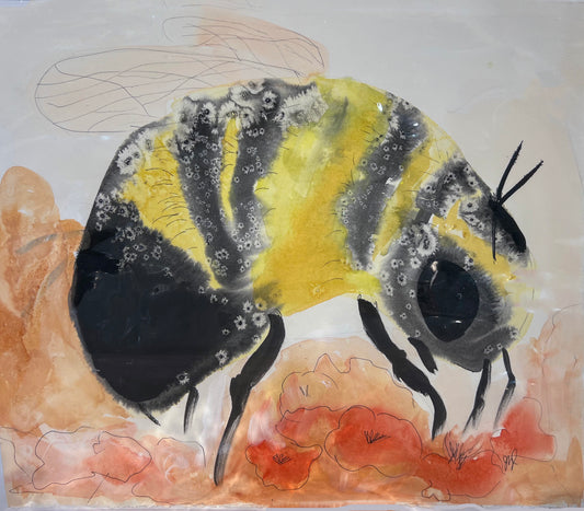 Apis #6 - Abstract Watercolor Bee Painting - Matted